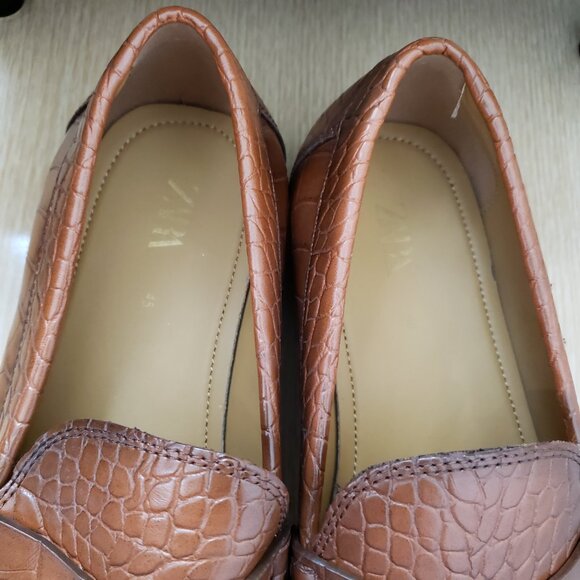 BNWT ZARA brown faux leather croc pattern horsebit slip on mocasins (45 - US 12) - Picture 5 of 7